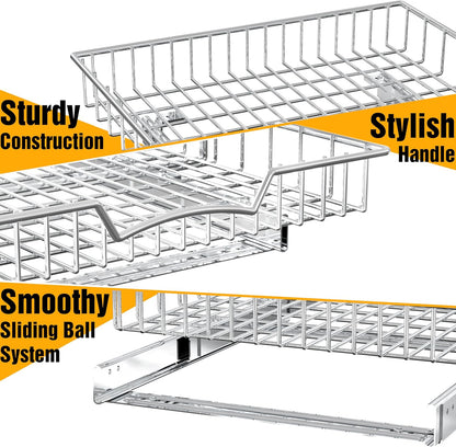 Simple Houseware Under Cabinet Pull Out Sliding Shelf, 21" Dx11 W, Chrome