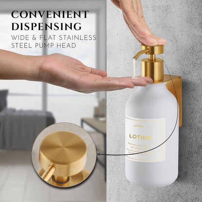 Shower Shampoo Dispenser Wall Mounted – 3 Refillable 16.9 oz Clear Bottles with Stainless Steel Pumps & No-Drill Adhesive Holders – Soap Dispenser Set for Bathroom (3 X Clear/Silver)