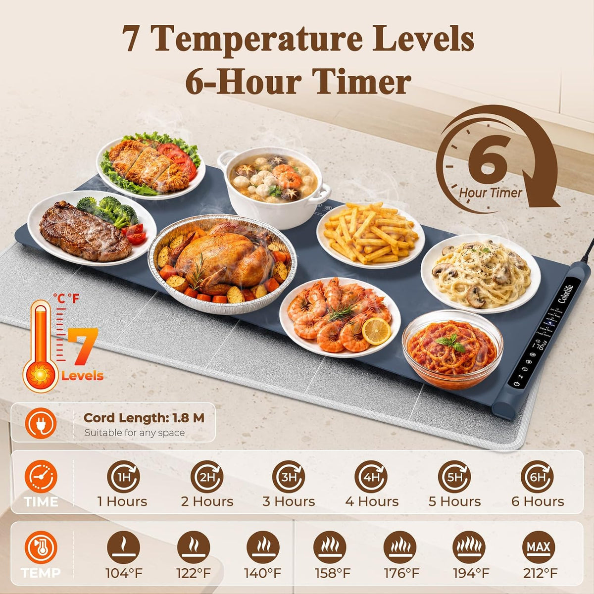 Warming Mat for Food, Electric Warming Tray with Heat-Resistant Pad-L Grey