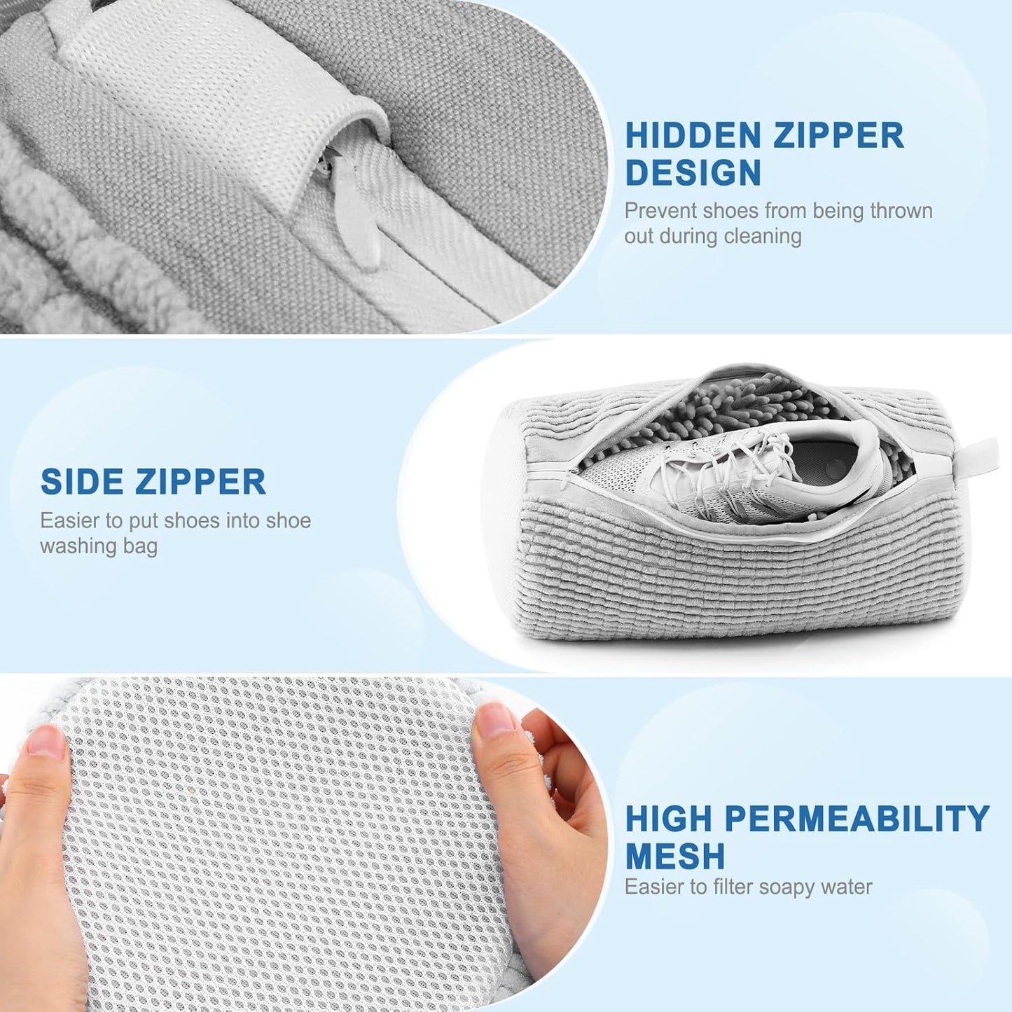 Aship Shoe Washing Machine Bag, Laundry Shoes Bag for Washer & Dryer - 2PC Reusable Shoe Cleaning Bag for Sneakers,Tennis Shoes, 360° Deep Cleaning With Self-locking Zipper for All Shoes Sizes - White
