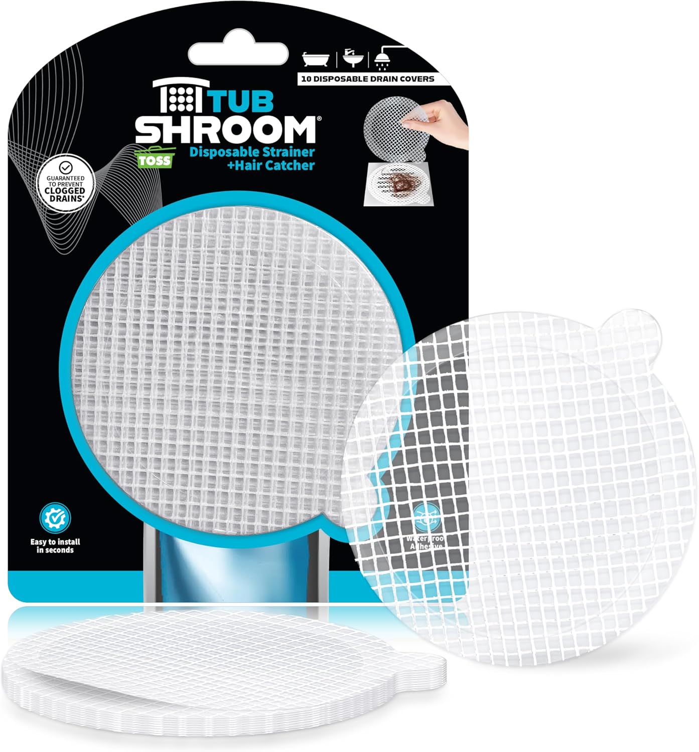 TubShroom 26 Pack Square Disposable Drain Cover - Hair Catcher Mesh Sticker Strainers for Shower Bathtub and Bathroom - Hair Catcher Sticker Drain Protector - Half Year Supply