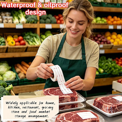 Food Storage Labels, 500 Per Roll, 1.97x0.98 Inch, Waterproof and Oil-Proof, Writable Date Stickers for Kitchen, Restaurant, Freezer Containers