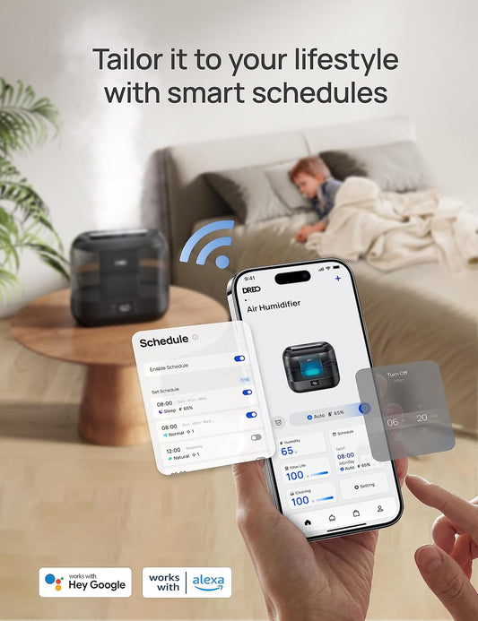 DREO Smart Humidifiers for Bedroom, 4L Cool Mist Humidifier | Top Fill, Quiet Sleep 28 dB, 36H Runtime for large room, Touch/APP/Voice Control, Nightlight, ideal for Baby, Plants, Nursery