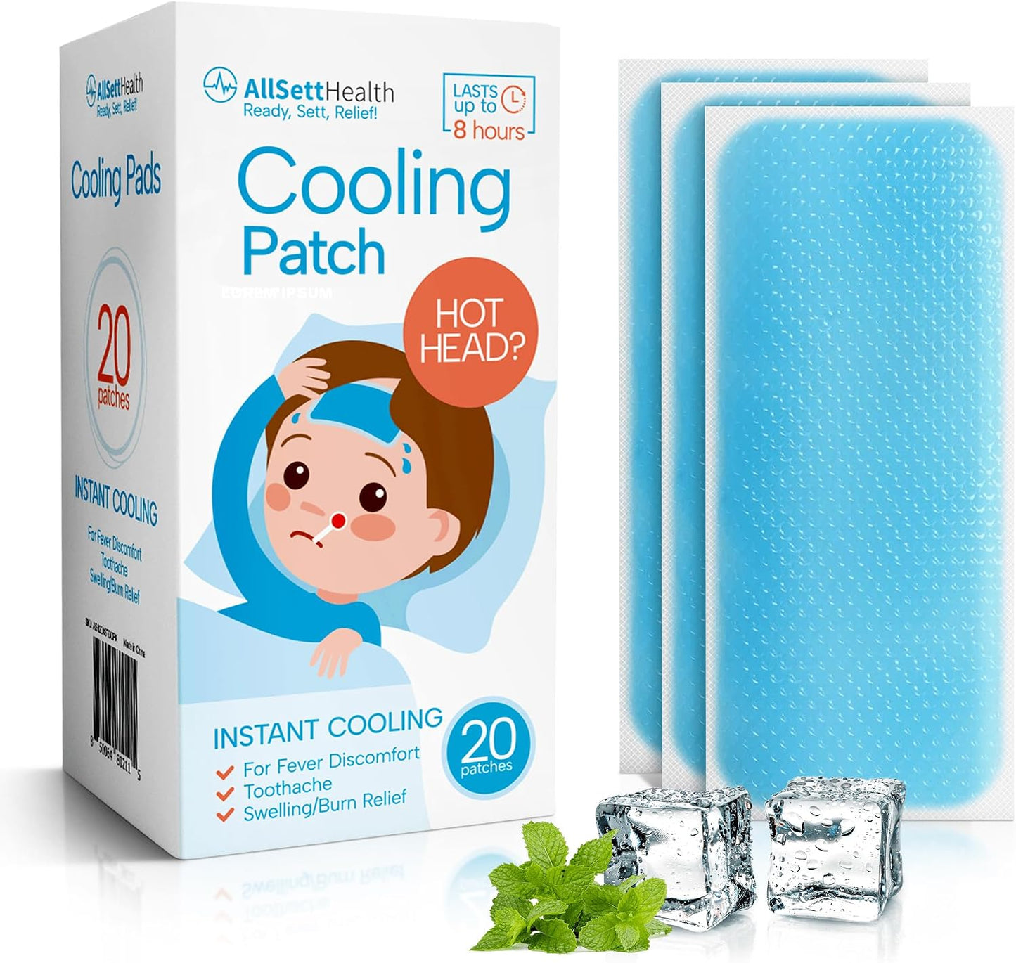 Cooling Patches for Fever, Natural Headache and Migraine Relief, (20 Pack) Soft Gel Sheets, Fever Patch for Kids, Tension/Sinus, Headache Relief Prevention