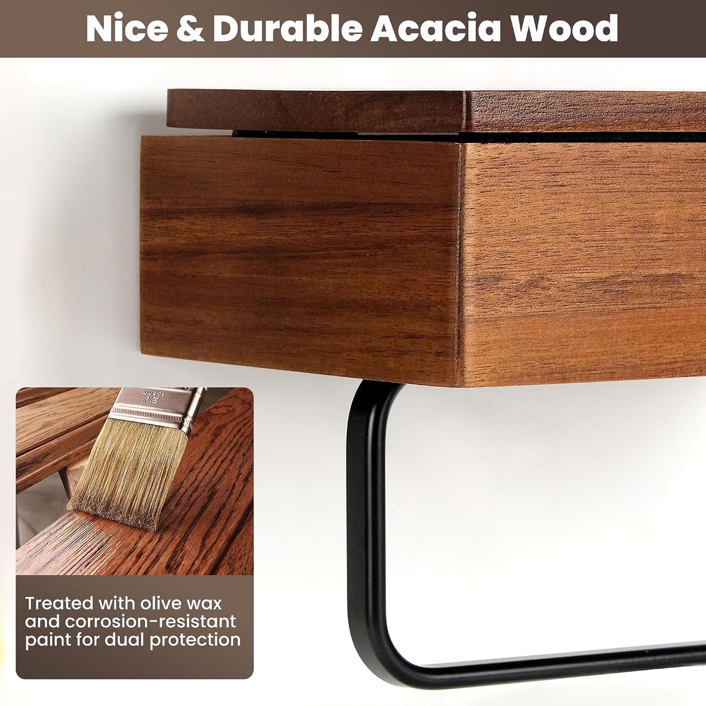 Toilet Paper Holder Walnut Wood Shelf - Wall Mount & Self-Adhesive | Bathroom Tissue Holder, Black Stainless Steel with Walnut Shelf for Phone - Home Apartment Restroom Decor Essentials