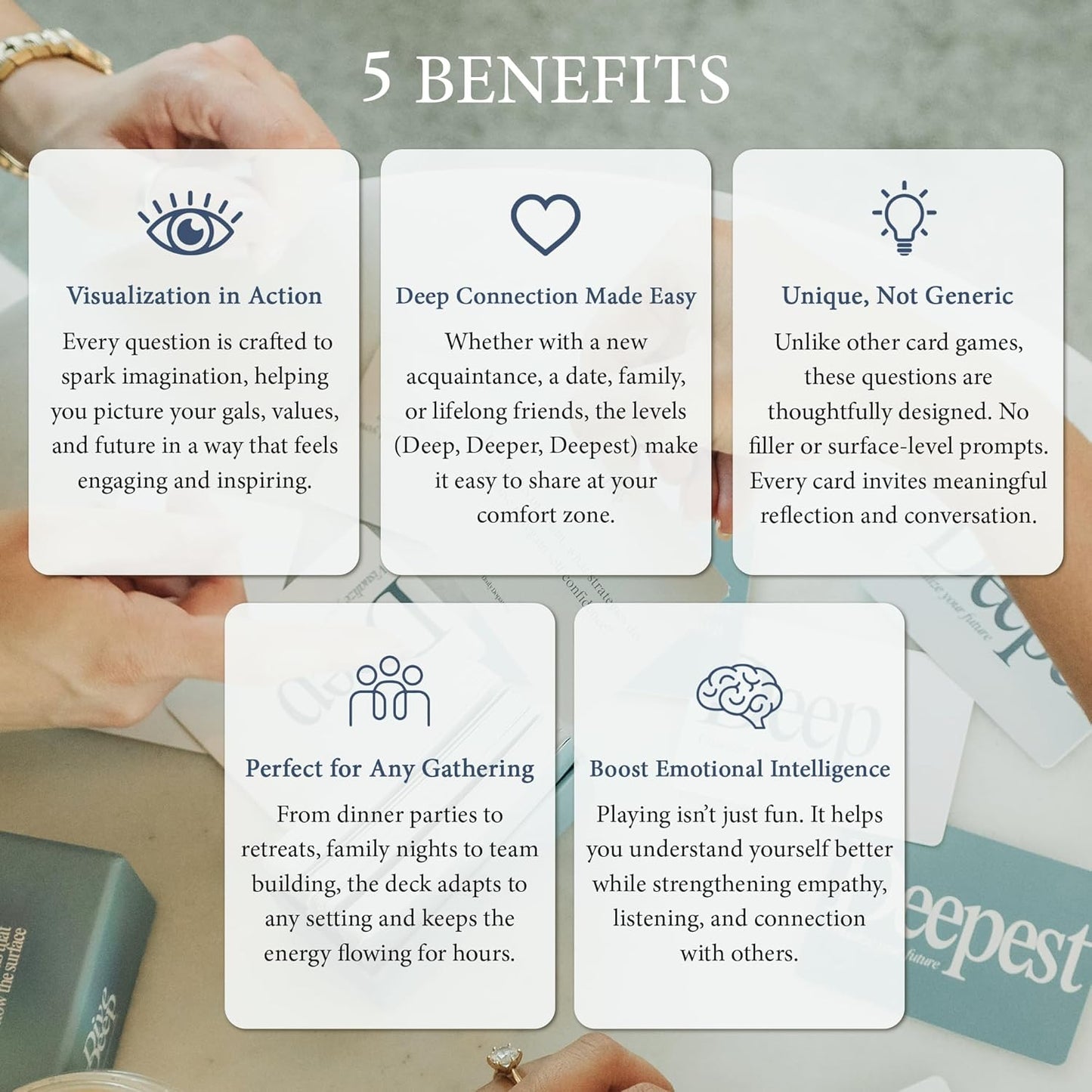 Daily Dopamine Dive Deep Conversation Cards: 105 Questions, 3 Levels for Self-Reflection, Connection & Visualization - Deep Conversations Card Game for Adults, Teens, Couples, Friends & Coworkers