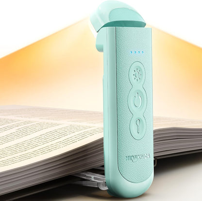 HIONXMGA Book Light Rechargeable, Eye-Care Clip on Reading Light for Books in Bed, 3 Color & Stepless Dimming, 140H Long Lasting Book Lights for Reading at Night, Gifts for Book Lovers(Black)