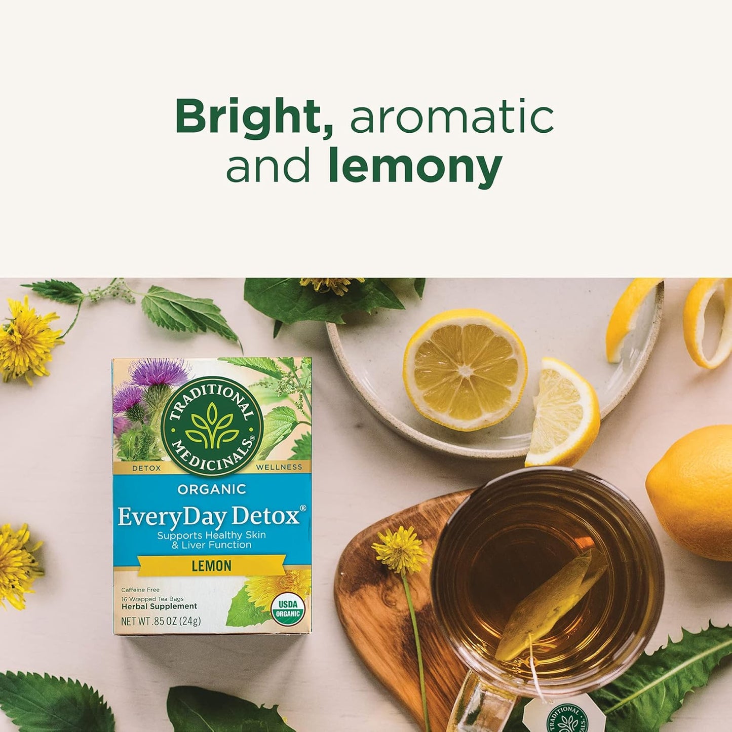 Traditional Medicinals Organic, Dandelion Leaf & Root - Dandelion Root Tea, Supports Normal Detox + Digestion - Kosher, Non-GMO, Caffeine-Free, Compostable - 16 Tea Bags