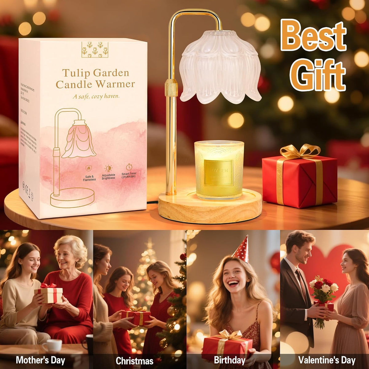 XJZJY Pink Flower Candle Warmer Lamp with Timer, Birthday Gifts for Women