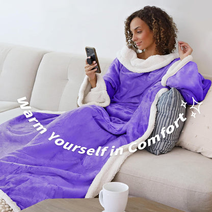 Catalonia Sherpa Wearable Blanket with Sleeves and Pocket for Adults