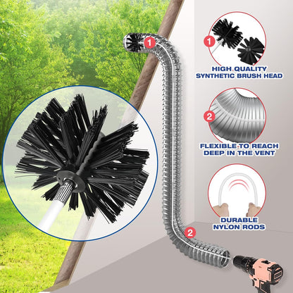 PetOde 32 Feet Dryer Vent Cleaner Kit, Flexible Lint Remover | Upgraded Quick-Snap Brush with Drill Attachment for Easy to Use, Deep Clean, Lint Removal, Easy DIY Assembly, Home Essential