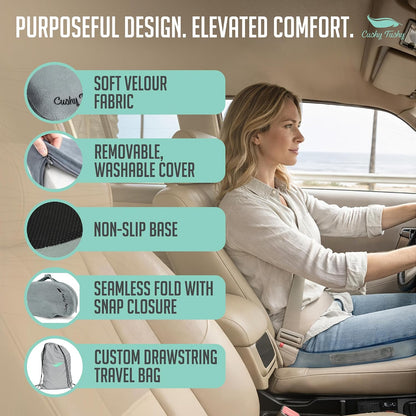 Cushy Tushy Premium Foldable Travel Seat Cushion - for Relief of Lower Back, Sciatic, Butt and Tailbone Pain - for Home & Office Use, Perfect for Travel or Driving - Coccyx Seat Cushion