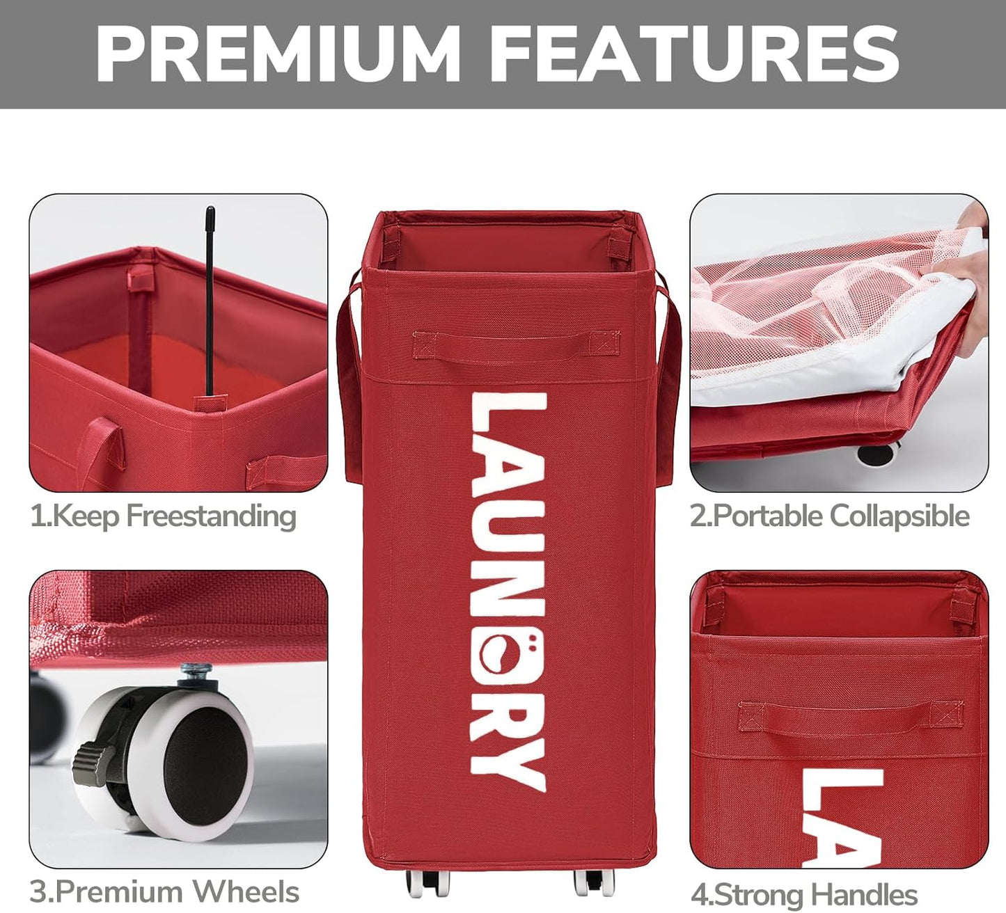 Goodpick 75L Laundry Basket with Wheels & Removable Wash Bag for Dorm | Rolling Laundry Basket with Handles for Dirty Clothes, Fodable Hamper for Laundry Room, Dorm Room Essentials, Grey