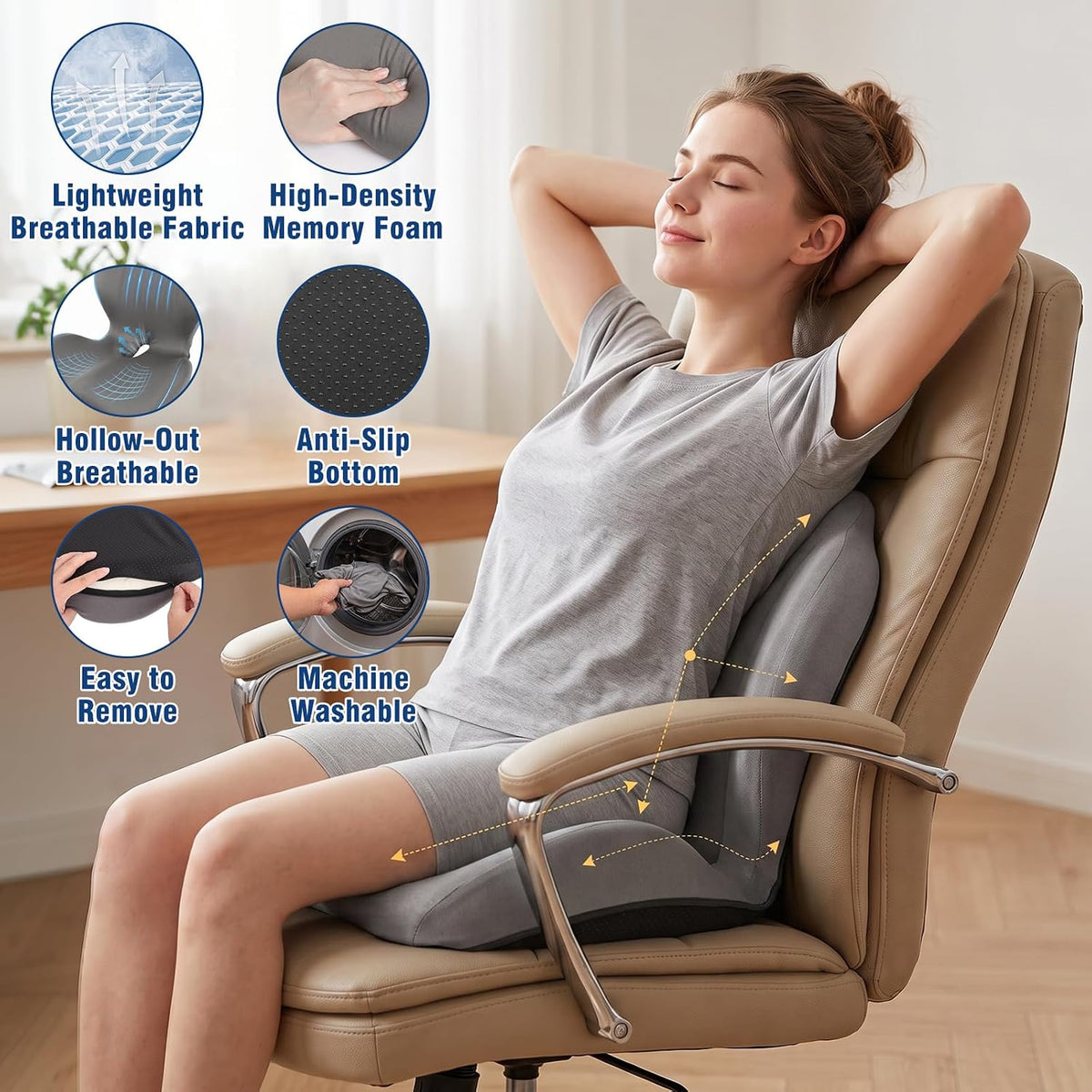 Car Seat Cushion Office Chair Cushion with Lumbar Support Pillow
