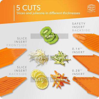 Mandoline Food Slicer Börner V1 (Profi Set) by Reston Lloyd • V-Slicer with 4 Inserts, Docking Station & Food Holder • Made in Germany • Fruit & Vegetable Chopper • Multiple Settings • Color: Red