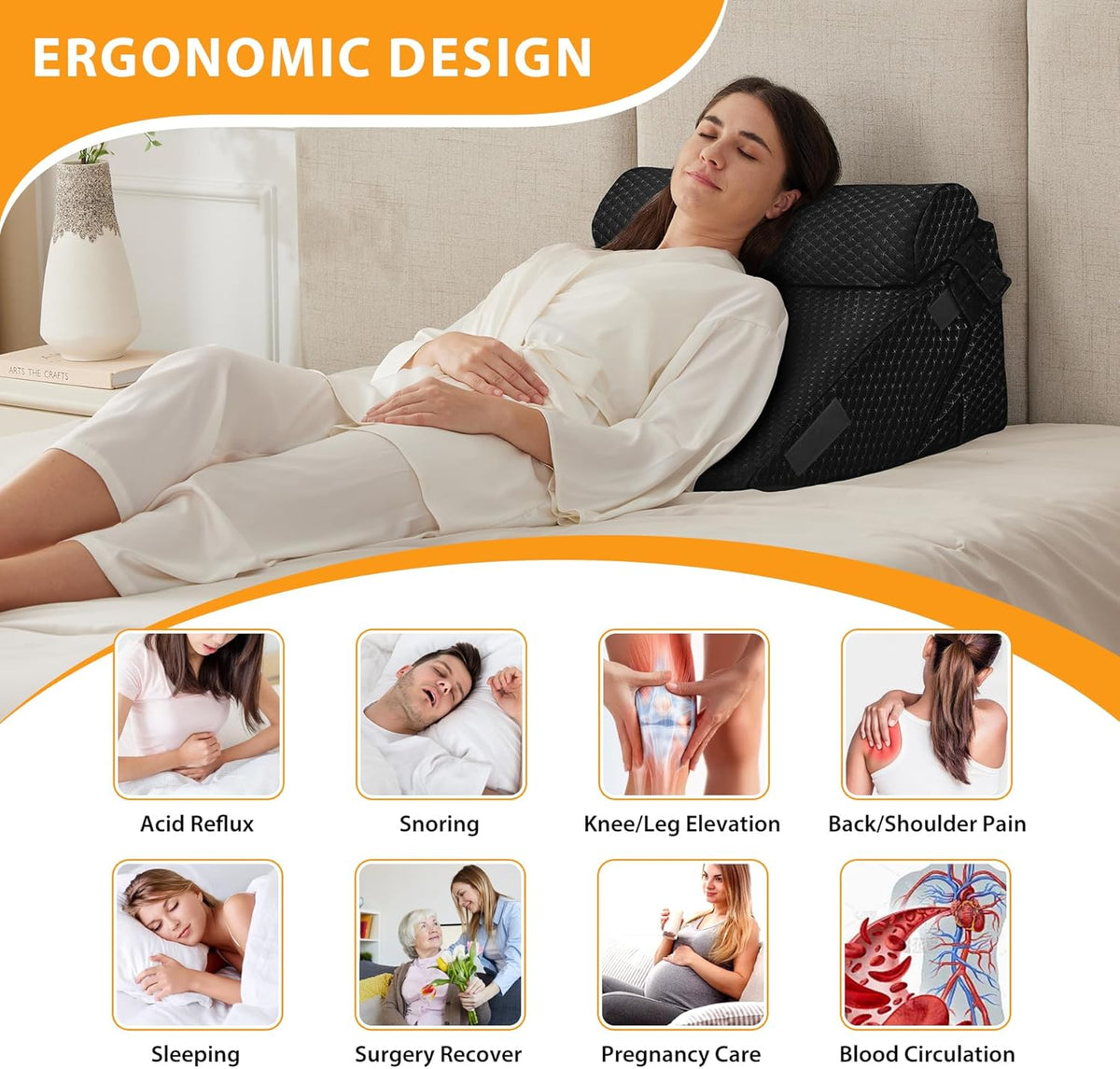 Ruqmuis Wedge Pillow Set for After Surgery, 3PCS Adjustable 9&12 Inch Bed Wedge Pillow for Sleeping, Incline Pillow Wedge for Headboard, Post Surgery, Acid Reflux, Neck&Back Support, White/Grey