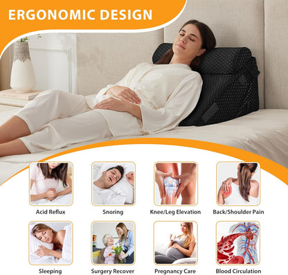 Ruqmuis Wedge Pillow Set for After Surgery, 3PCS Adjustable 9&12 Inch Bed Wedge Pillow for Sleeping, Incline Pillow Wedge for Headboard, Post Surgery, Acid Reflux, Neck&Back Support, White/Grey