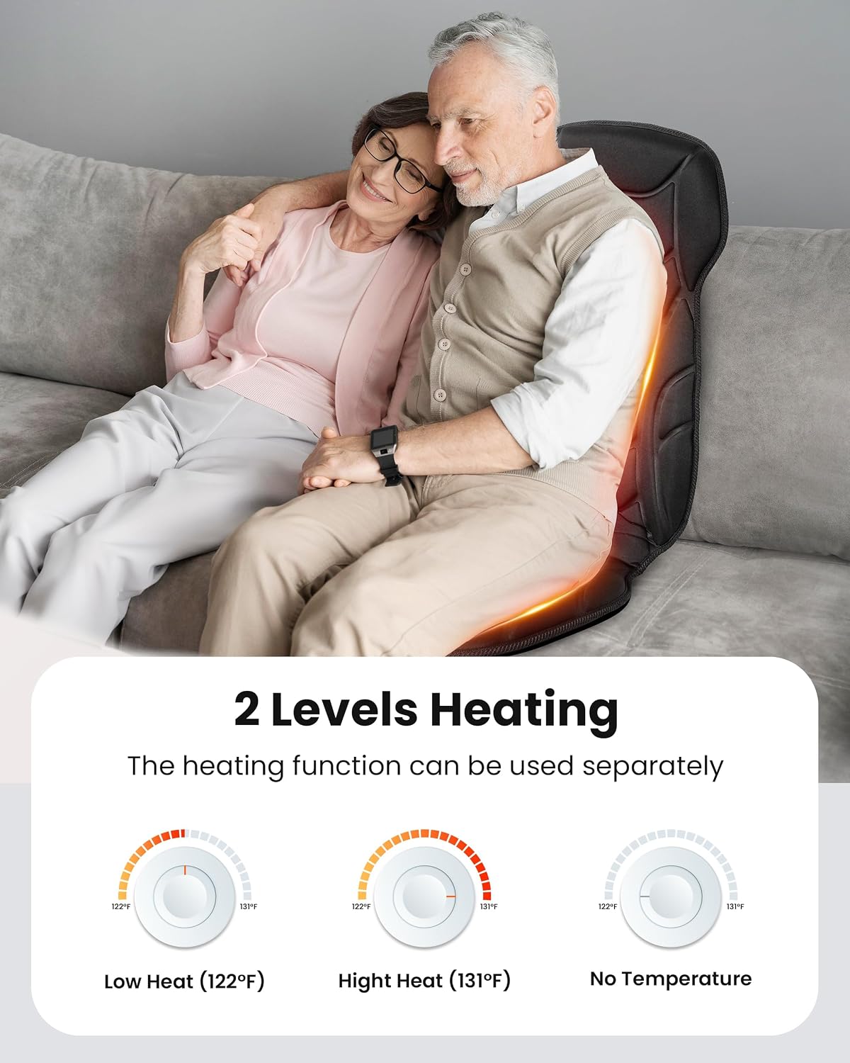 COMFIER Massage Seat Cushion, Back Massager with 8 Vibration Nodes & 5 Modes, Adjustable Chair Massage Pad with Heat for Home Office, Heated Chair Pad,Gifts for Men,Women