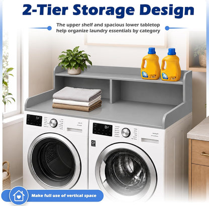 Royxen Laundry Countertop with Storage Universal Fit, Washer and Dryer Countertop with Shelf, Laundry Room Storage, 2-Tier Shelf (Oak)
