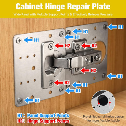 20 Pcs Stainless Steel Cabinet Hinge Repair Plate, 90x90mm Door Hinge Mounting Plate with 120 Screws and 1 Screwdriver, Hinges Repair Fixing Plates for Kitchen Cupboard Doors & Furniture