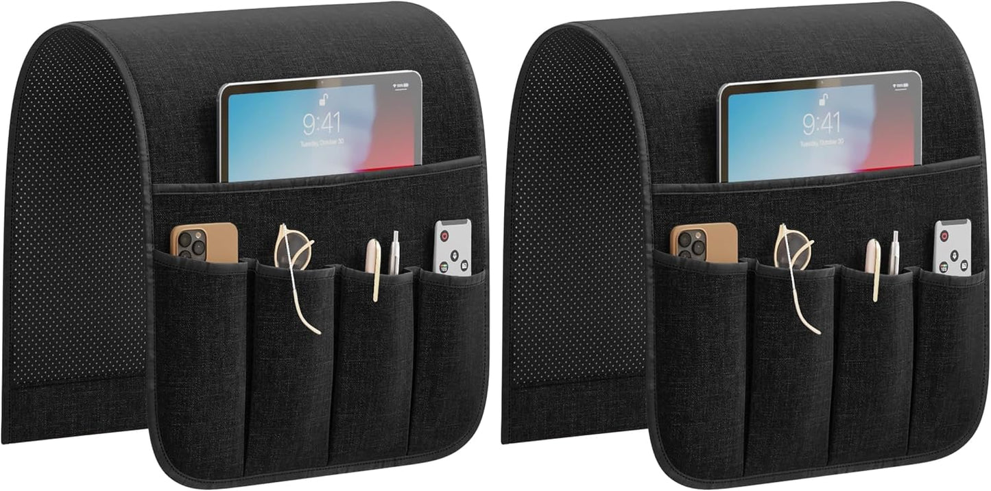 Sofa Armrest Organizer Non-Slip Remote Control Holders for Recliner Couch Chair Armchair Caddy with 5 Pockets for Table,Cell Phone,Ipad,Magazines,Books (Black, 13 x 35 Inch)