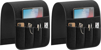 Sofa Armrest Organizer Non-Slip Remote Control Holders for Recliner Couch Chair Armchair Caddy with 5 Pockets for Table,Cell Phone,Ipad,Magazines,Books (Black, 13 x 35 Inch)