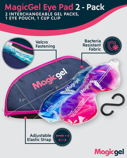 Magic Gel Eye Mask Cold Pack | 2 Pack Cooling Eye Mask for Sleeping | Reuable Cold Eye Mask & Hot Eye Compress with Adjustable Strap | Eye ice Pack for Migraine, Styes, Blepharitis, MGD & Tired Eyes