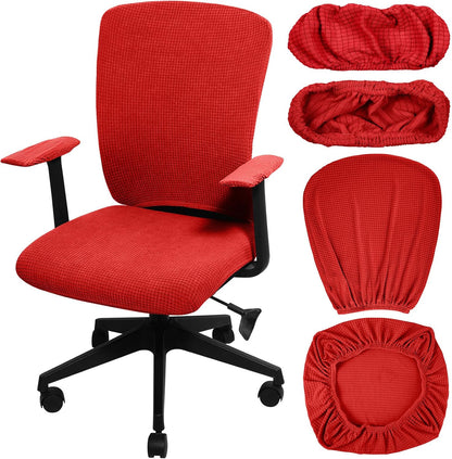 Tallew 4 Pcs Office Chair Covers Set Computer Universal Protective Stretchable Chair Seat Covers Desk Armrest Slipcovers Pads Office Cushion Backrest for Rotating (XL,Silver Gray)