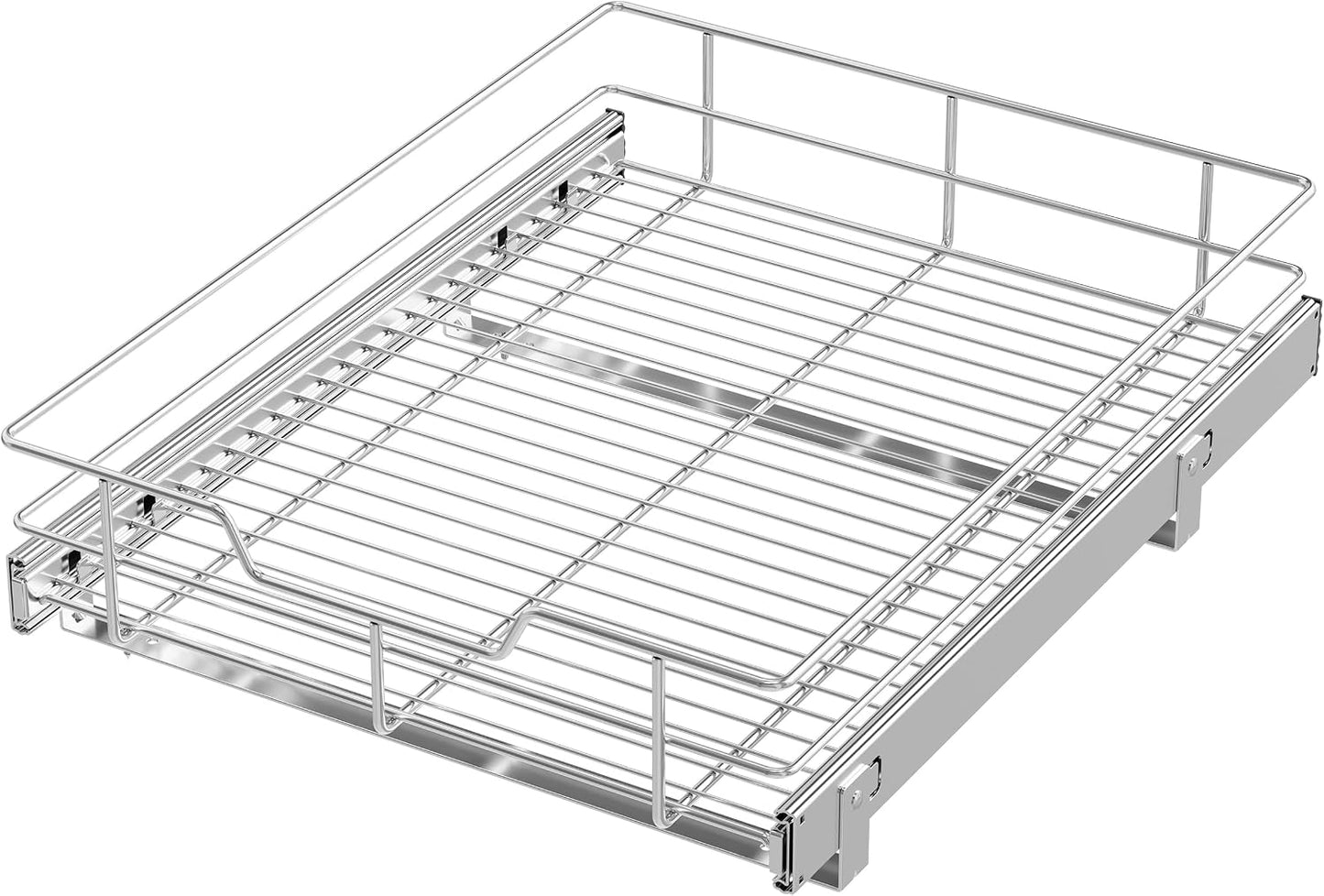 Pull Out Cabinet Organizer 15" W X 22" D, Chromed, Full Slide Out Drawers | For Kitchen Organizers and Storage, Pull Out Drawers For Cabinets Capacity Heavy Duty Caddy, Cabinet Shelves, Bathroom Pantry