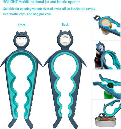 5 in 1 Jar Opener for Weak Hands, Bottle Opener for Seniors with Arthritis | Multi-Purpose Kitchen Tool, Non-Slip Ergonomic Handle, Opens Jars, Bottles & Cans Effortlessly, Ideal for Hand Pain & Seniors