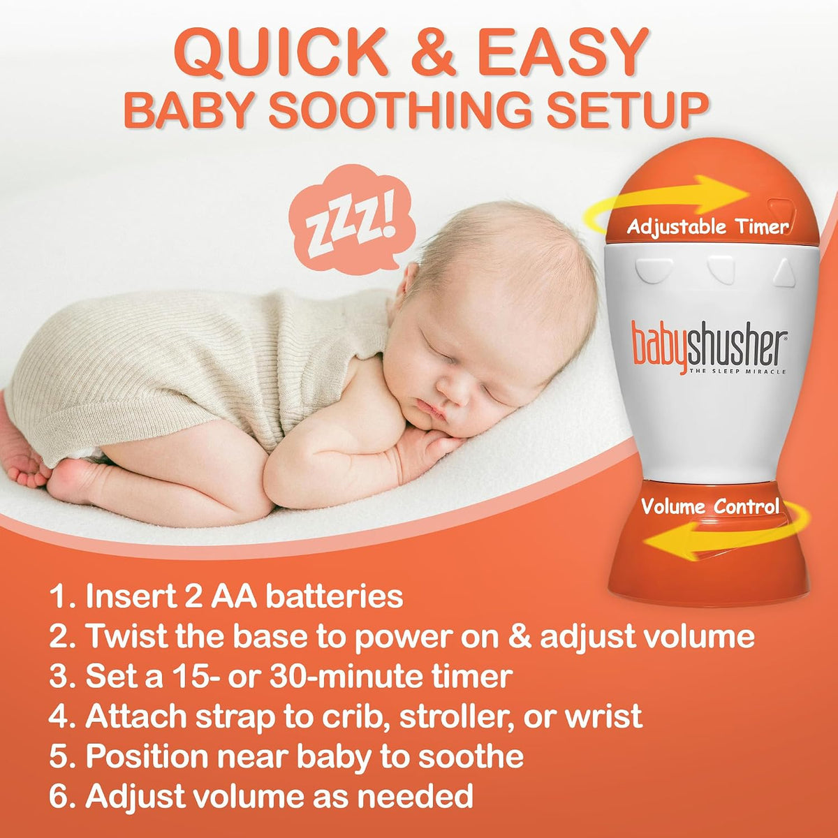 Baby Shusher Portable Sound Machine Mom-Like 'Shh!' Sound for Baby, 1 Count