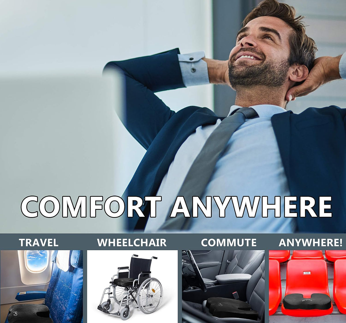 ComfiLife Premium Comfort Seat Cushion - Non-Slip Orthopedic 100% Memory Foam Coccyx Cushion for Tailbone Pain - Cushion for Office Chair Car Seat - Back Pain & Sciatica Relief (Gray)