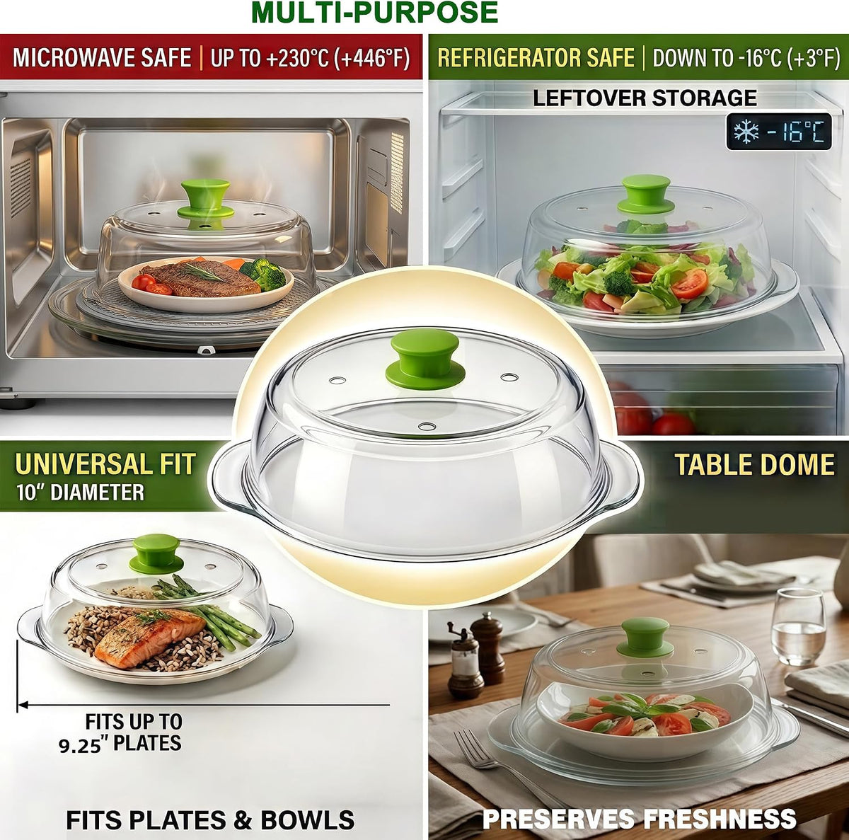 Glass Microwave Splatter Cover for Food 10 inch, 4 Vents, Heat Resistant