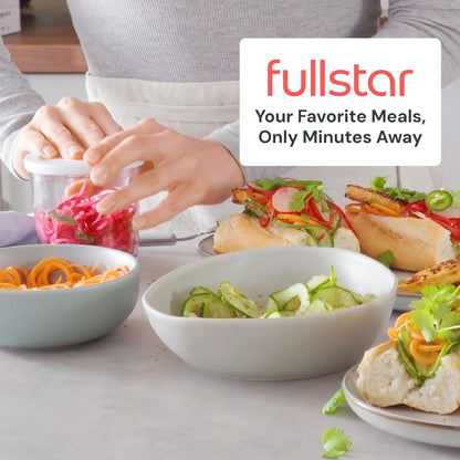 Fullstar Vegetable Spiralizer & Slicer, Veggie Noodle Maker Kitchen Gadget | 8 in 1 Compact Vegetable Slicer & Zucchini Noodle Maker with Sharp Stainless Steel Blades & A Safety First Design