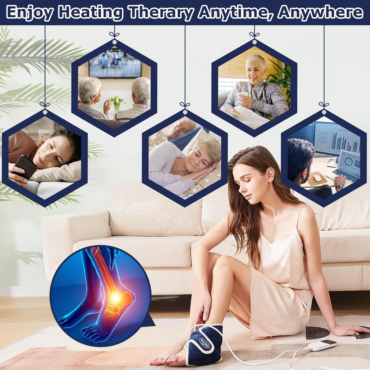 CAMECO 1 Pack Foot Ankle Heating Pad for Neuropathy Pain Relief, 86℉-158℉ Electric Heated Foot Warmer for Achilles Tendinitis & Plantar Fasciitis, Under Desk Heat Therapy Wrap Booties for Women Men