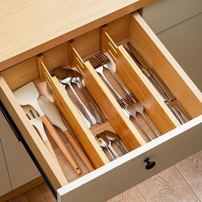 Fabsome Dresser Drawer Organizers 6 Pack, 4.65'' High Adjustable from 12.5-17‘’ Bamboo Drawer Dividers for Clothing Baby Clothes, Wooden Separators for Dresser Nursery Organization with Soft Foam Ends