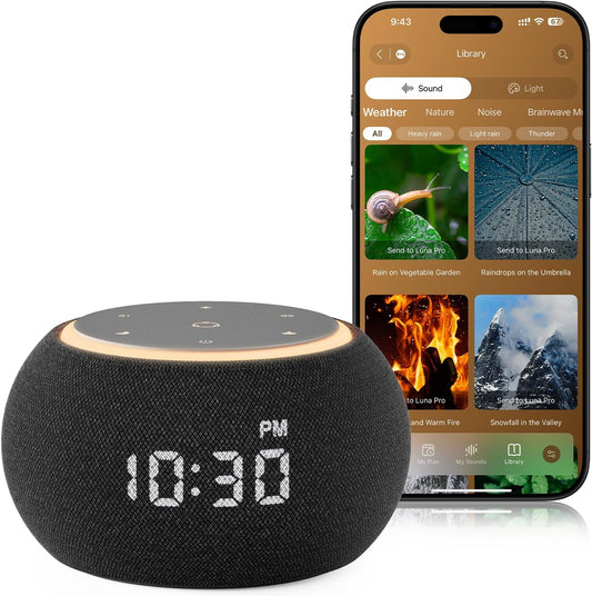 Hotmoon Luna Pro Smart Sound Machine, 507 Sounds, Dual-Stage Alarm, Plug in | App Control White Noise Alarm Clock, 108-963Hz Healing Frequency, Pink Green Brown Noise Machine for Adults Sleep Meditation
