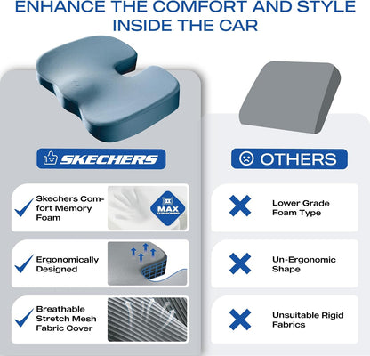Skechers Memory Foam Seat Cushion,Office Chair Cushion for Tailbone Pain Relief,Butt Pillow for Office Chair,Car seat Cushion,Computer Desk,Long Sitting Office Workers,and Car Drivers,Black