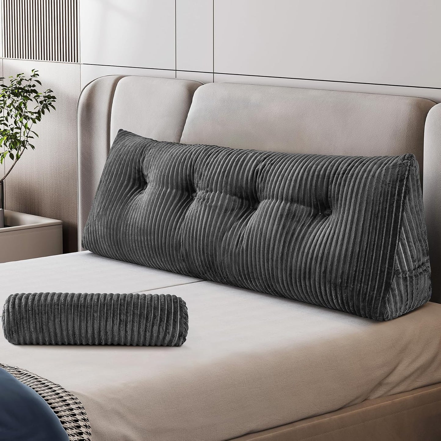 Z-hom Headboard Pillow, Wedge Backrest Cushion, Queen Size,NO Roll Pillow | Grey Triangular Backrest Cushion Equipped,NO Roll Pillow,Ideal for Reading,Sitting Up in Bed&Filling Headboard Gaps
