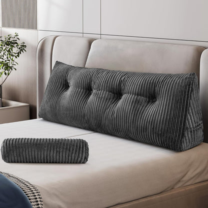 Z-hom Headboard Pillow, Wedge Backrest Cushion, Queen Size,NO Roll Pillow | Grey Triangular Backrest Cushion Equipped,NO Roll Pillow,Ideal for Reading,Sitting Up in Bed&Filling Headboard Gaps
