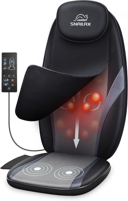 Snailax Shiatsu Back Massager with Heat, Deep Kneading Massage Chair Pad for Neck, Shoulders, Full Back & Waist, Adjustable Roller Massage Seat Cushion for Home Office, Pain Relief, Gift for Men Women