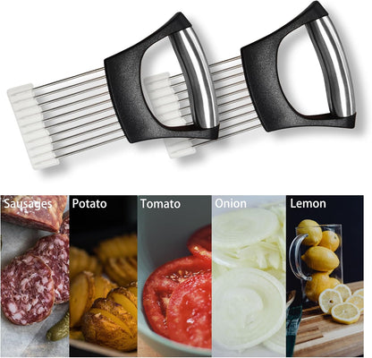 2 PCS Onion Slicer Holder – Stainless Steel Meat Holder, Meat Chopper | Multi-Purpose Kitchen Safety Tool for Fruits, Vegetables & Meat | Easy Clean, Uniform Slices | (Black)