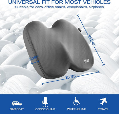 Skechers Seat Cushion, Ergonomic Memory Foam Cushion for Long Sitting Hours on Office & Home Chair, Car Seat Cushion for Sciatica, Coccyx Cushion,Brown