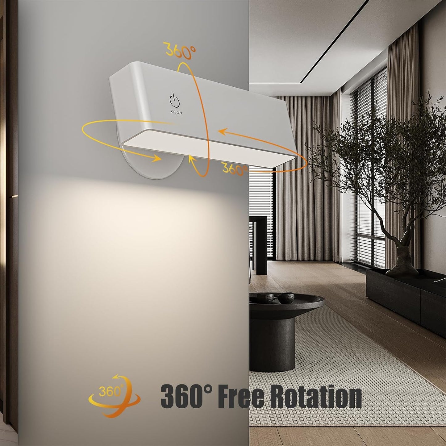 Wireless Wall Sconces 2 Pack, Rechargeable Reading Light for Bed Dimmable | Battery Operated Wireless Wall Light for Bedroom Adjustable Brightness Magnetic 360° Rotation Indoor Black or White
