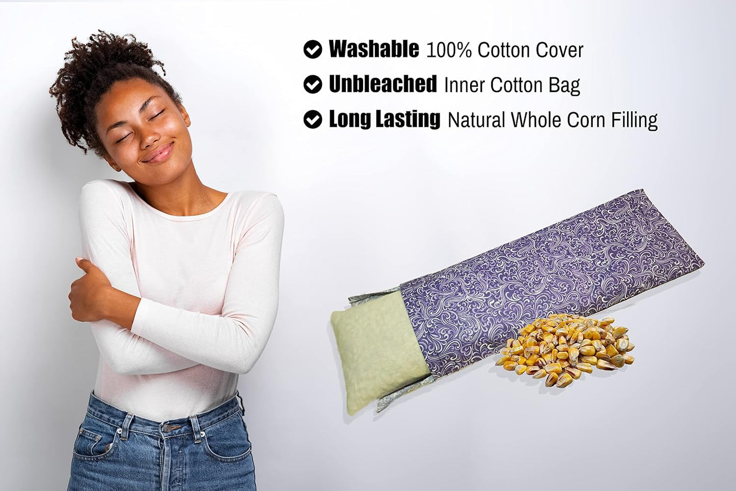 Microwavable Corn Filled Heating Pad and Cold Pack/Washable 100% Cotton Cover (Cross Hatch - Mint, 7.5in W x 11in L)