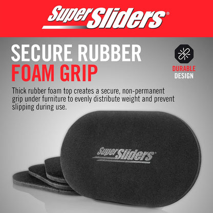 Super Sliders 5-3/4" x 9-1/2" XL Oval Reusable Furniture Sliders for Carpet, Anti-Slip Protective Furniture Moving Pads for Beds, Sofas, Dressers, Set of 4, Brown