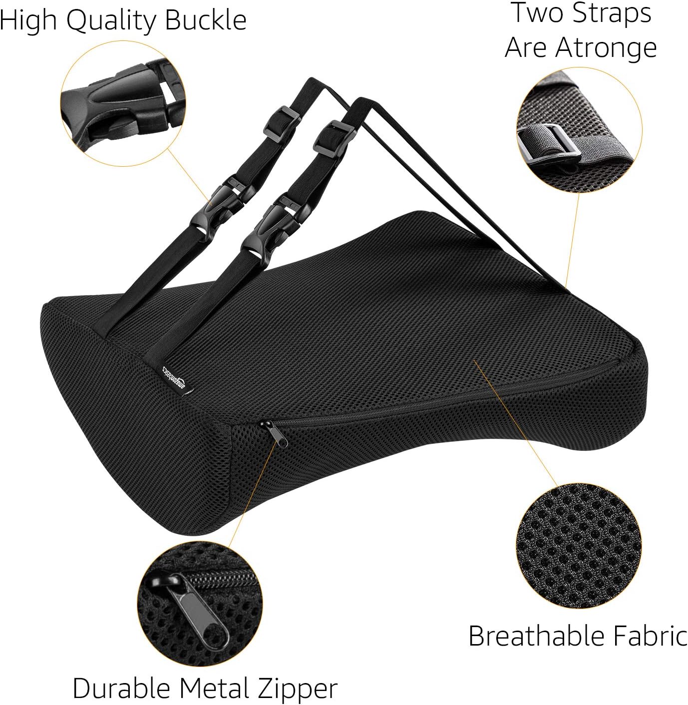 Amazon Basics Comfortable Seat Cushion & Lumbar Support for Office Chairs, Gel Enhanced Memory Foam, Non-Slip, Cooling, Portable, Pack of 2, Rectangular, Black