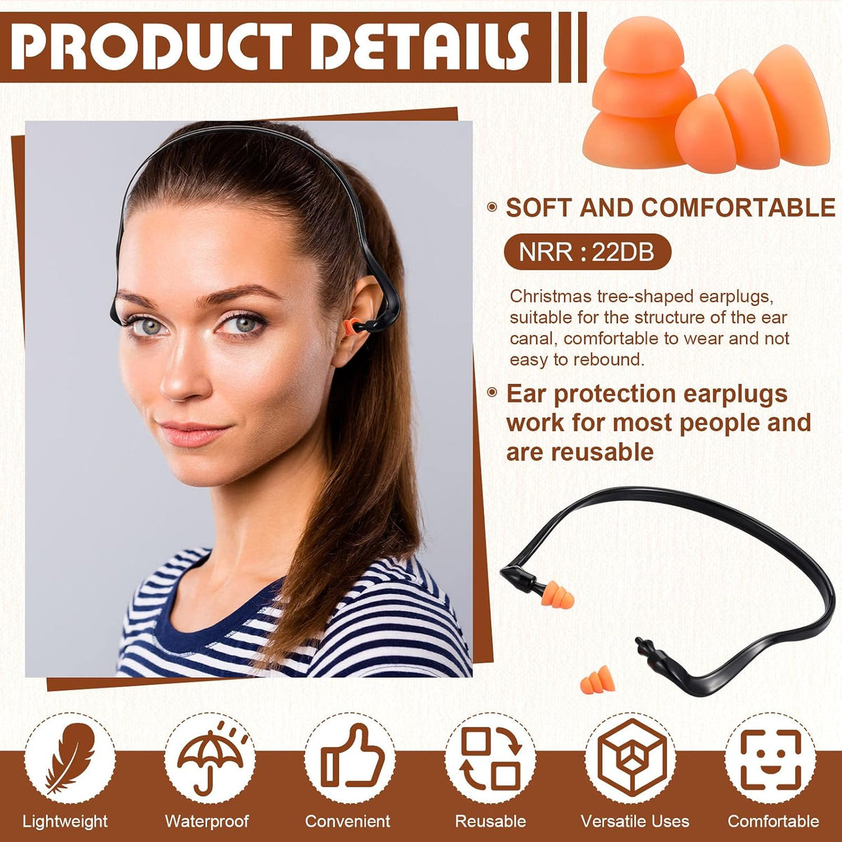 LEIFIDE 24 Pcs Banded Earplugs Silicone Reusable Ear Protection Neck Band