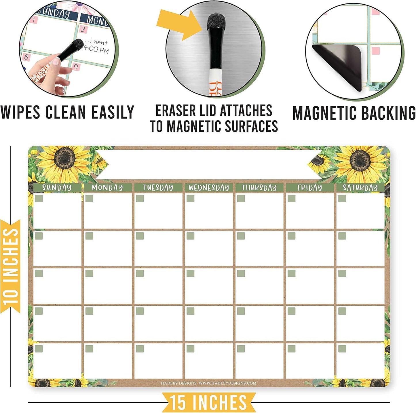 Hadley Designs Magnetic Calendar for Refrigerator - Kraft White Magnetic Dry Erase Calendar, Dry Erase Calendars for Wall, Magnet Fridge Calendars, Notepad for Fridge with Magnet