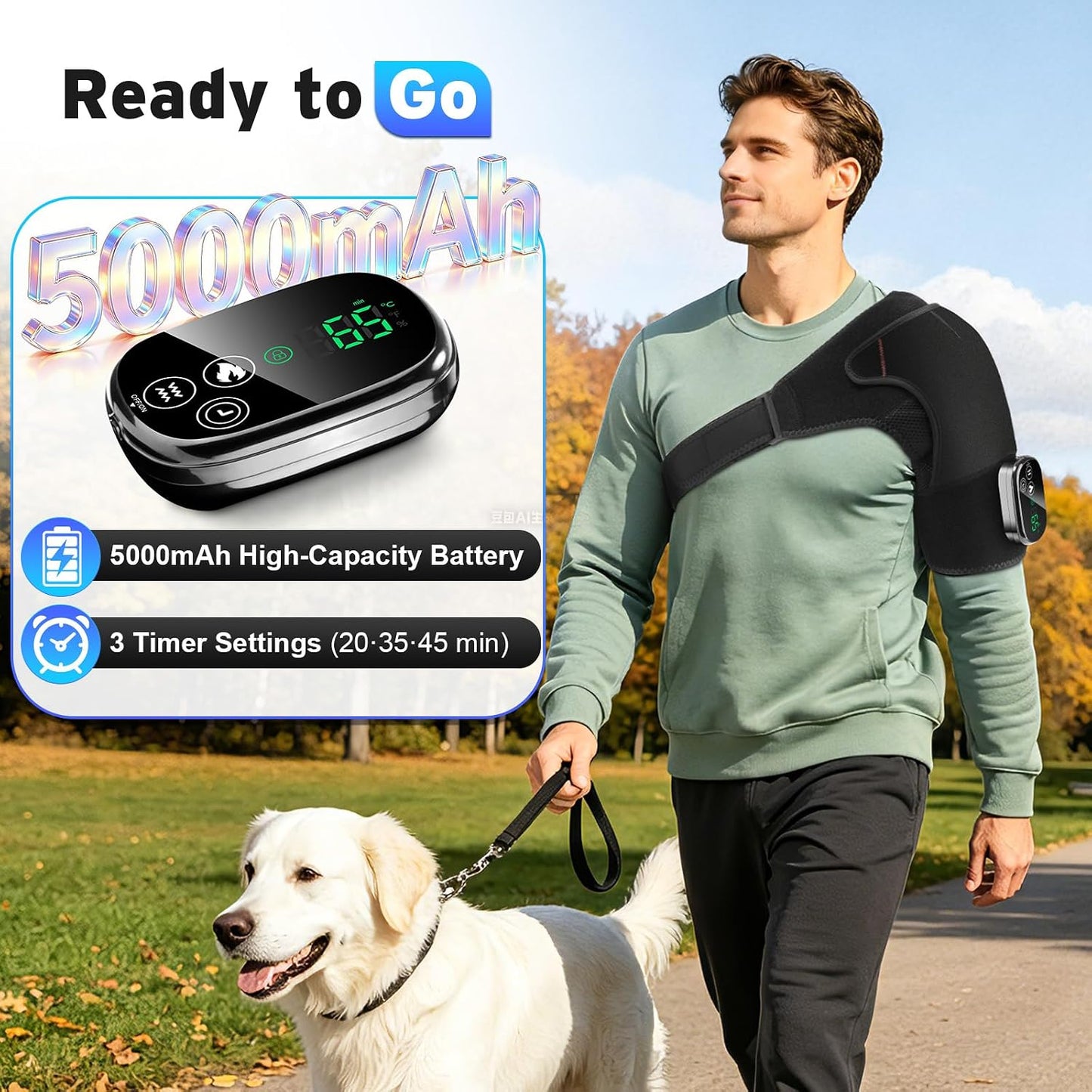 Cordless Shoulder Heating Pad with Massage for Pain Relief Deep Tissue | Enlarged Shoulder Massager, 5 Temperature and 3 Timer Settings, 5 Massage Modes Heated Shoulder Wrap for Women and men